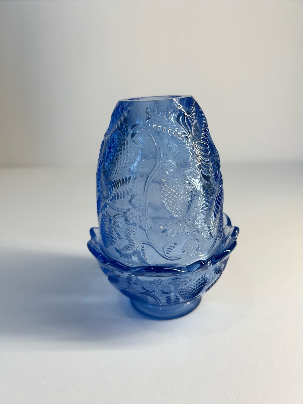 Fenton Provinical Blue Inverted Strawberry Fairy Lamp Vintage MCM - Picture 3 of 10